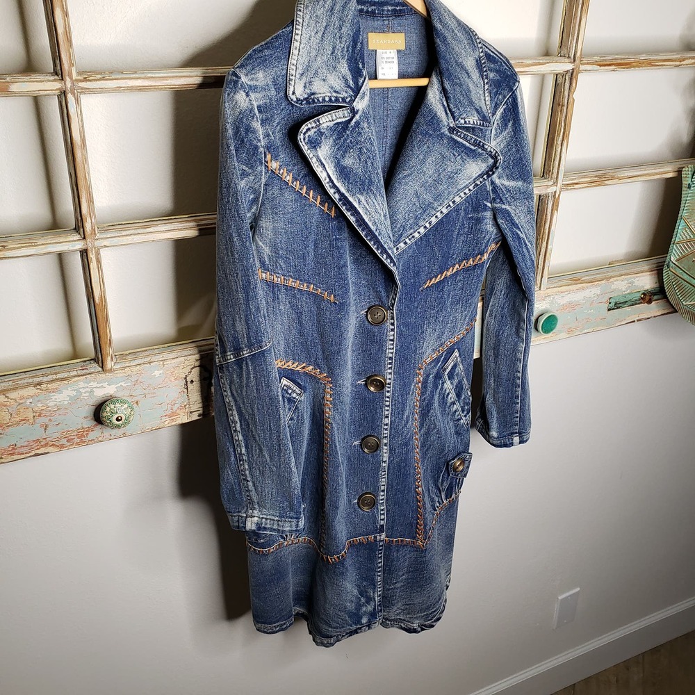 Seandara Vintage Denim medium wash with pockets long jacket size medium - Picture 7 of 12